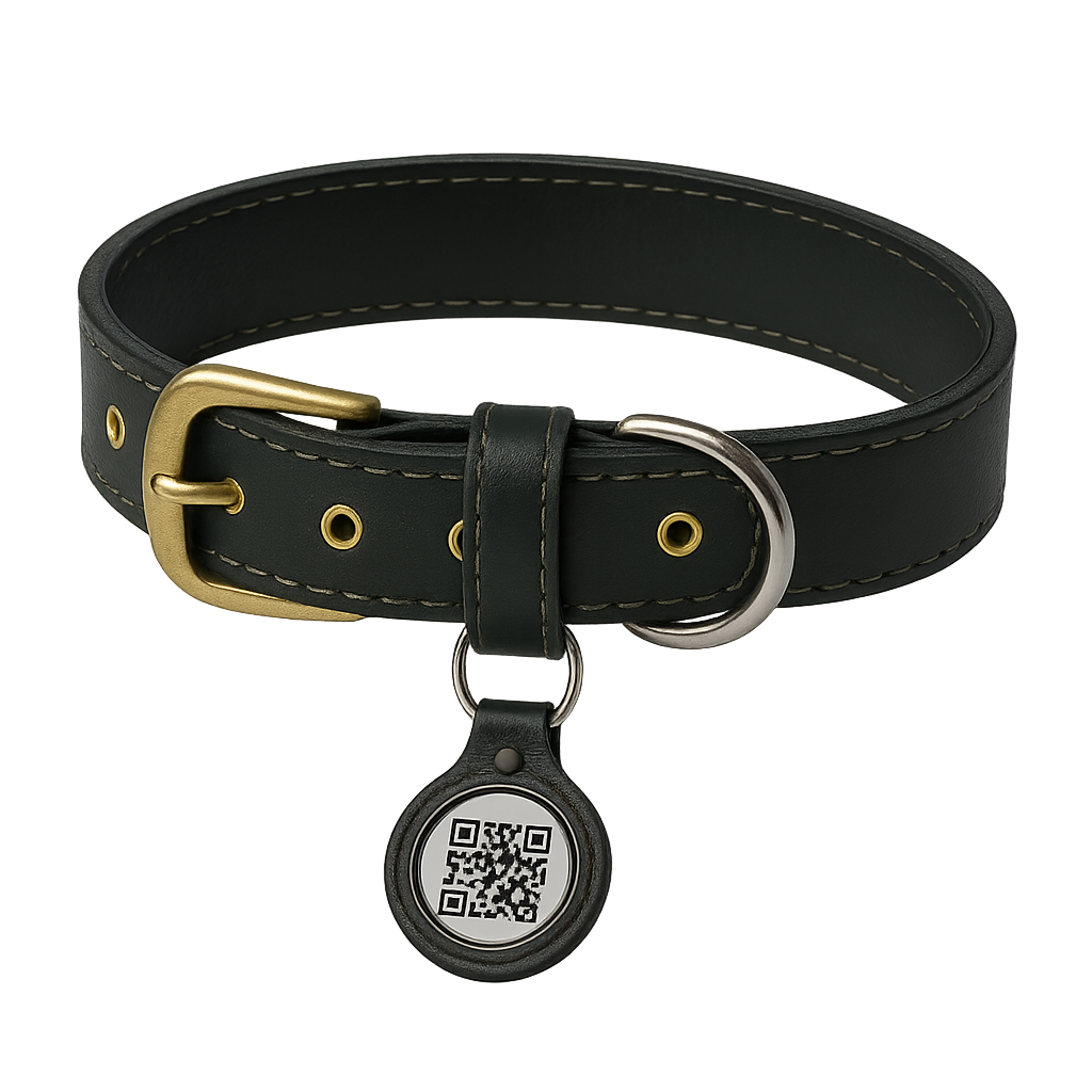 Collar OruPet verde oliva con tag QR